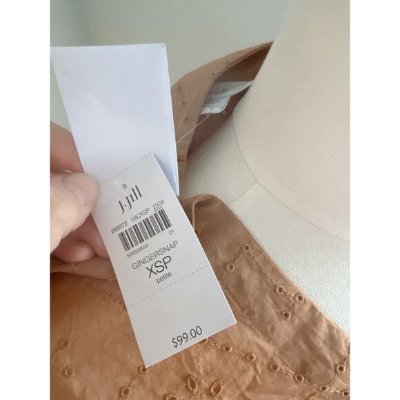 NWT J. Jill Eyelet Lantern Sleeve Blouse XS Petite Button Front V Neck Ginger - Picture 6 of 6